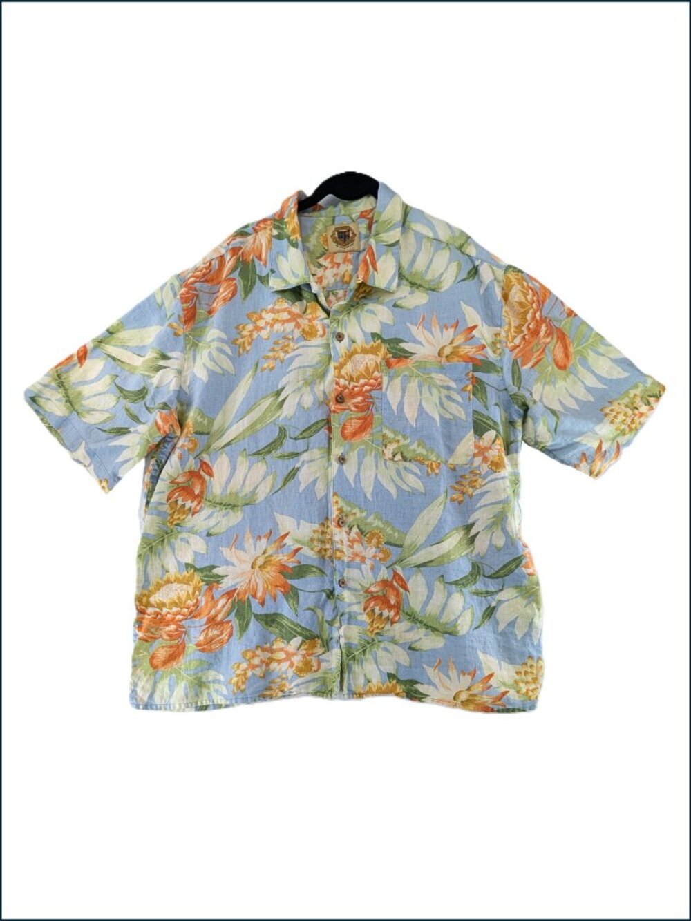 Pussers Hawaiian Shirt Mens Size Large 100% Linen Floral Resort Wear Summer VTG